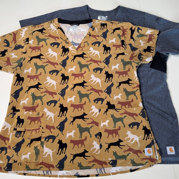 Carhartt Tops - Carhartt Scrub Top Bundle XL Dog Park Print + Gray Force Modern Fit